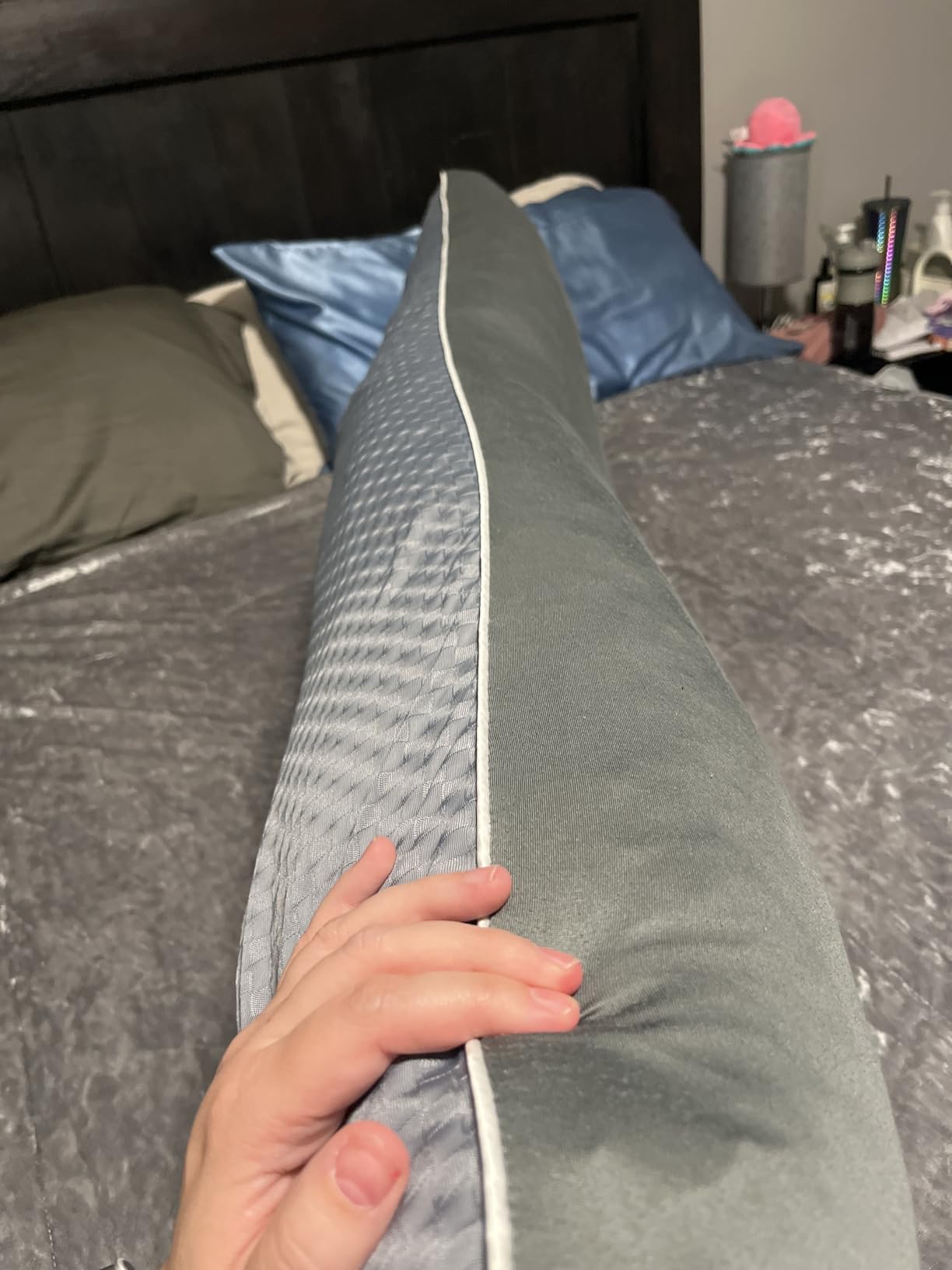 YZ HOME Cooling Body Pillow for Adults - Pillow Insert with Shredded Blue Memory Foam, Soft Support for Side Sleeper, Pregnant Women, Back Pain Relief, Washable Pillowcase (20x54 Inch, Grey) customer photo 2