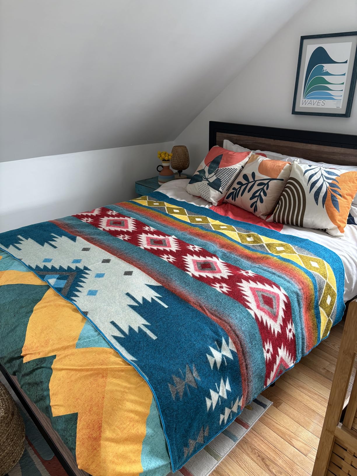 Alpaca Wool Throw Blanket, Native Design Wool Blanket, Throw Aztec Pattern Alpaca Wool Throw Blanket (Turquoise, Throw 78