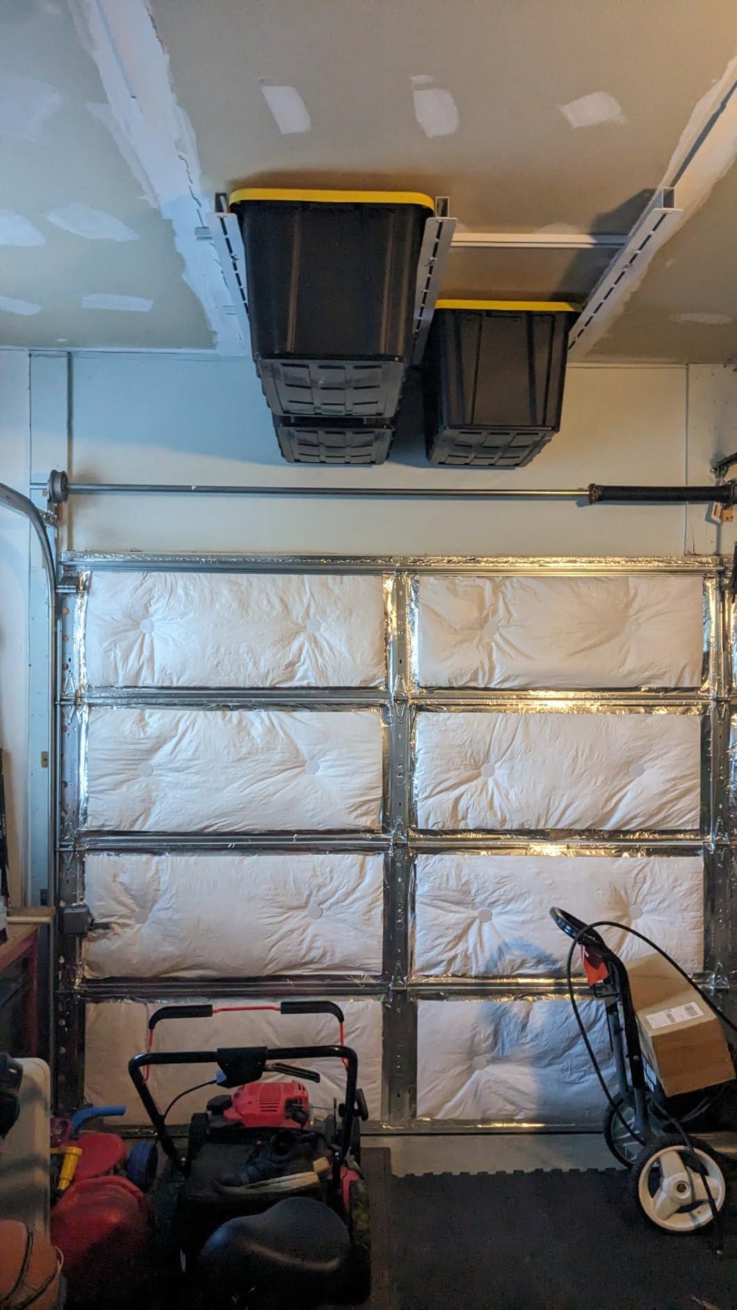 TORACK Garage Ceiling Bin Storage Rack, Overhead Tote Storage Rail System | Heavy Duty, Adjustable, Tote Slide Rails, Garage Bins Storage, Holds 4 27-Gallon Totes, White, Bins are not included customer photo 2