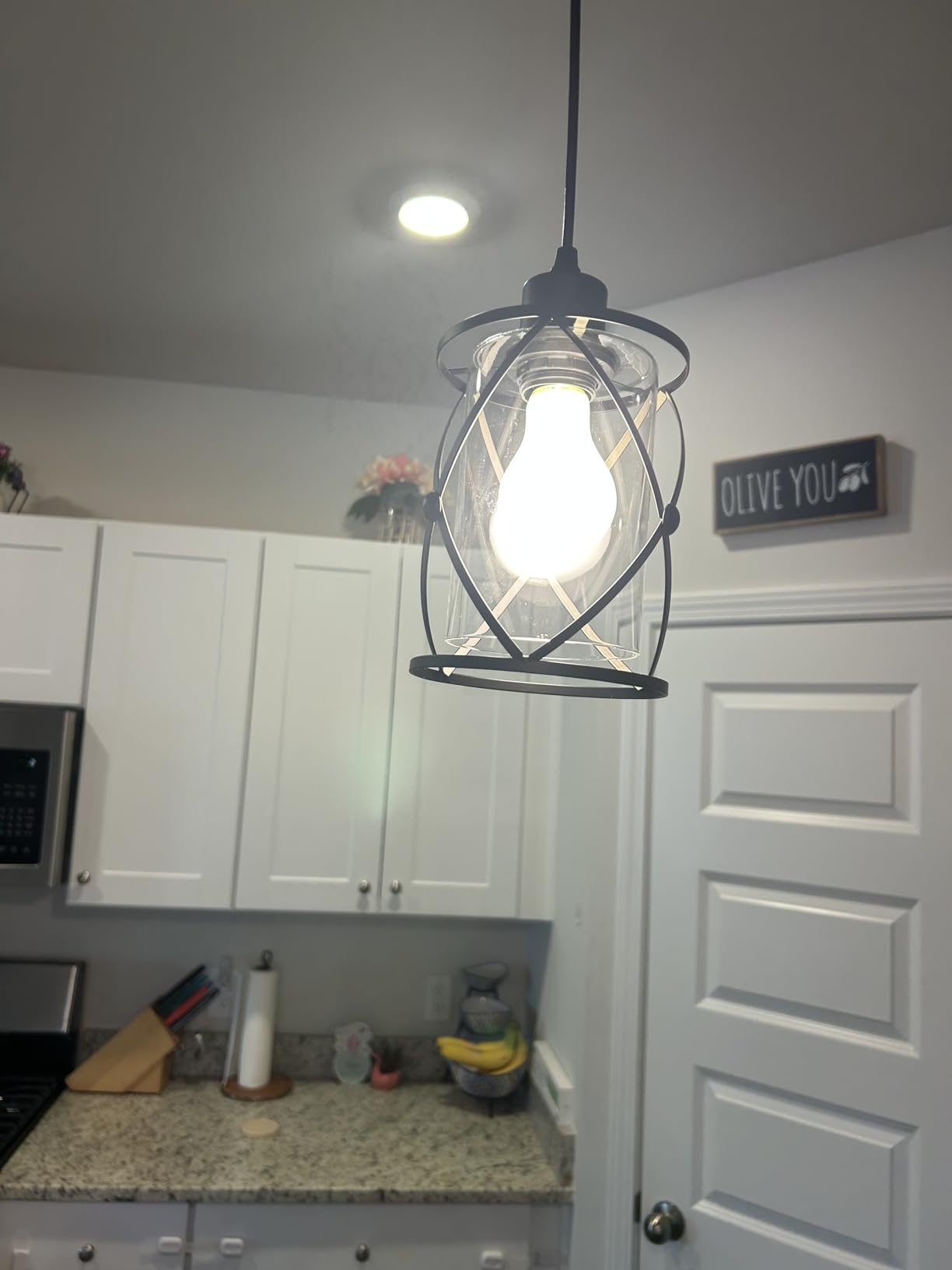 3 Lights Industrial Pendant Light with Glass Shade Matte Black Pendant Lighting Adjustable Industrial Retro Style Hanging Light, Kitchen Island Farmhouse Pendant Lights Fixtures customer photo 2
