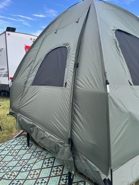 GYMAX Tent Cot, 5-in-1 Folding Camping Cot with Mattress & Pillows, Sleeping Bags, Sunshade, Camping Tent Elevated with Carrying Bag for Outdoor Hiking, Fishing, Picnic (2-Person) customer photo 2