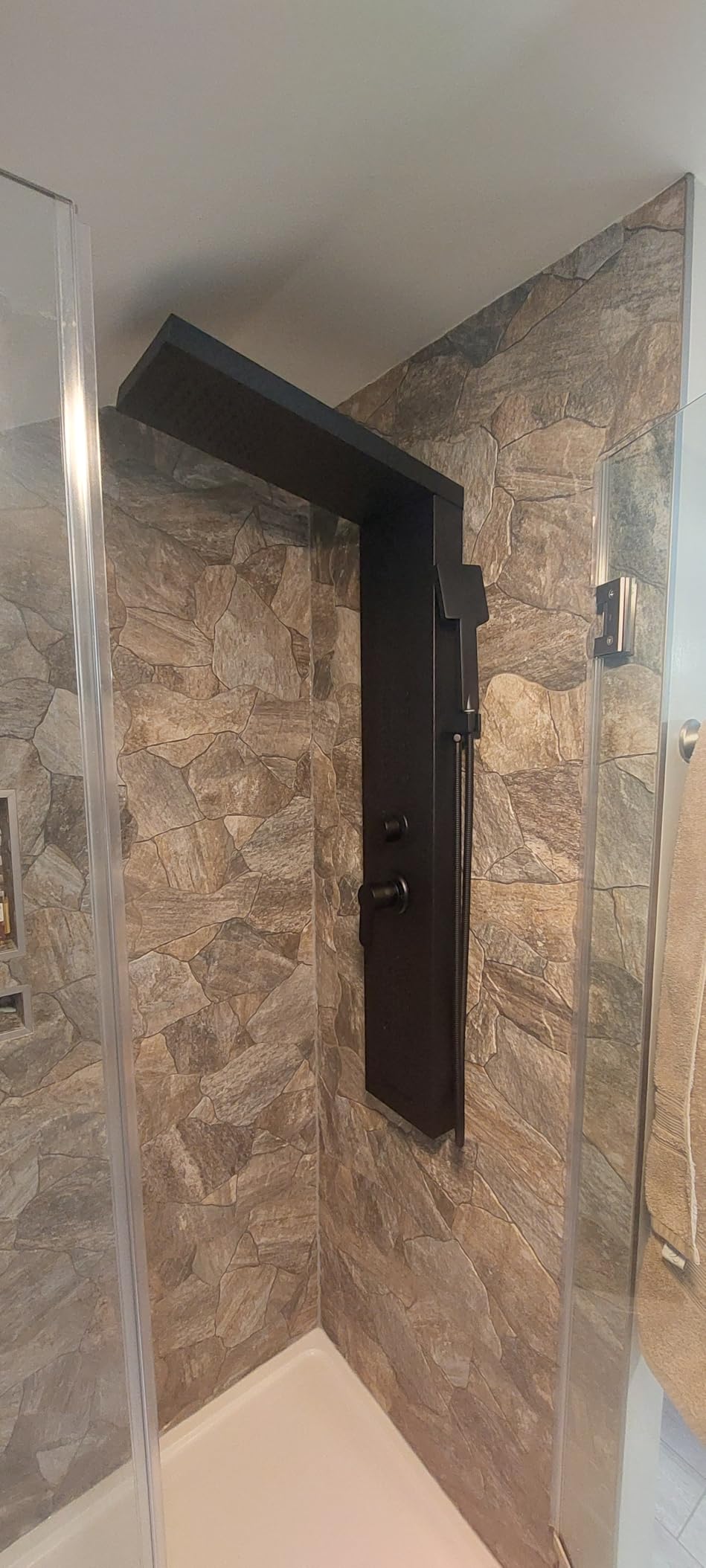 Rainfall LED Shower Panel - 5 in 1 Full Body Shower Tower System | Stainless Steel Shower Column with Waterfall Shower Head, Powerful Body Jets, Handheld and Tub Spout, Brushed Finish customer photo 1