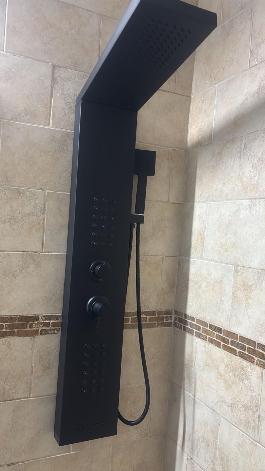 Rainfall LED Shower Panel - 5 in 1 Full Body Shower Tower System | Stainless Steel Shower Column with Waterfall Shower Head, Powerful Body Jets, Handheld and Tub Spout, Brushed Finish customer photo 2