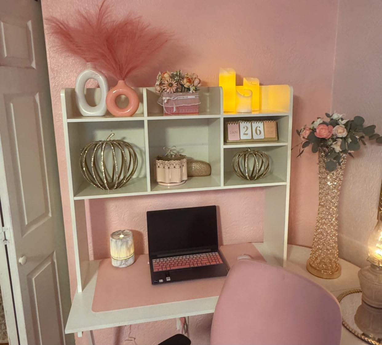 ChooChoo Desk Hutch Dorm, Desktop Bookshelf with 7 Shelves | Desktop Shelf, Bookshelf Storage for College Dorm Office Home, White customer photo 2