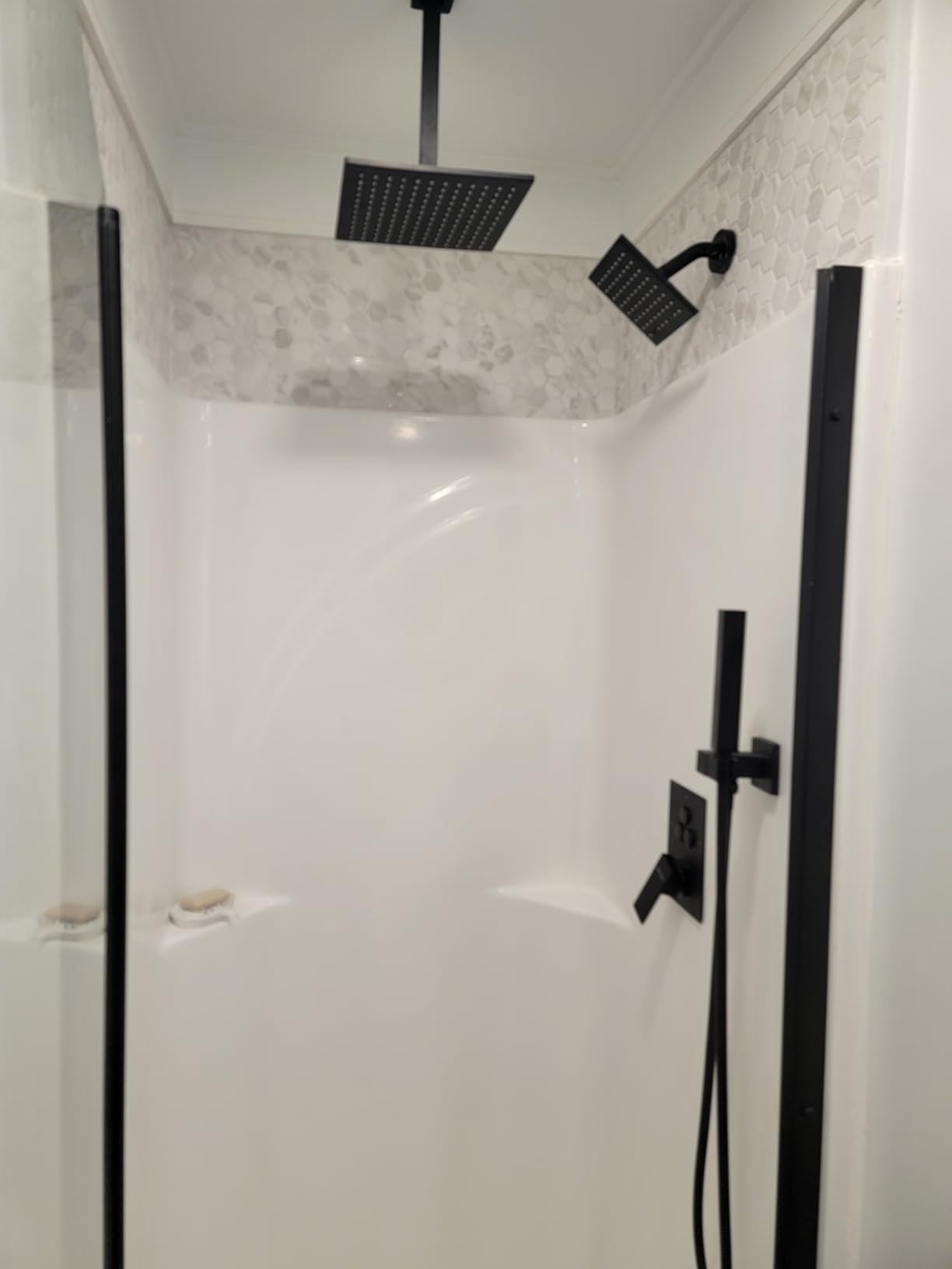 VANFOXLE Shower Faucet Set Matte Black Modern Shower System | Push Button Diverter, 10 Inch Ceiling Mount Rain Head Increased Thick, 6 Inch Side Head, 2-in-1 Handheld Sprayer customer photo 2