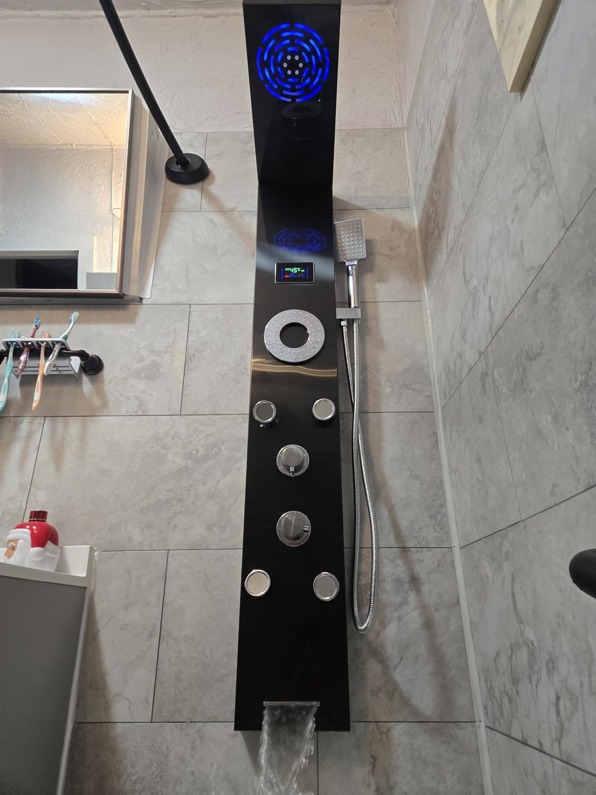 VEVOR Shower Panel, 6 Shower Modes, LED & Screen Hydroelectricity Shower Tower Panel System, Rainfall, Waterfall, 8 Massage Jets, Tub Spout, Handheld Shower, Stainless Steel Wall-Mounted Shower Set customer photo 2