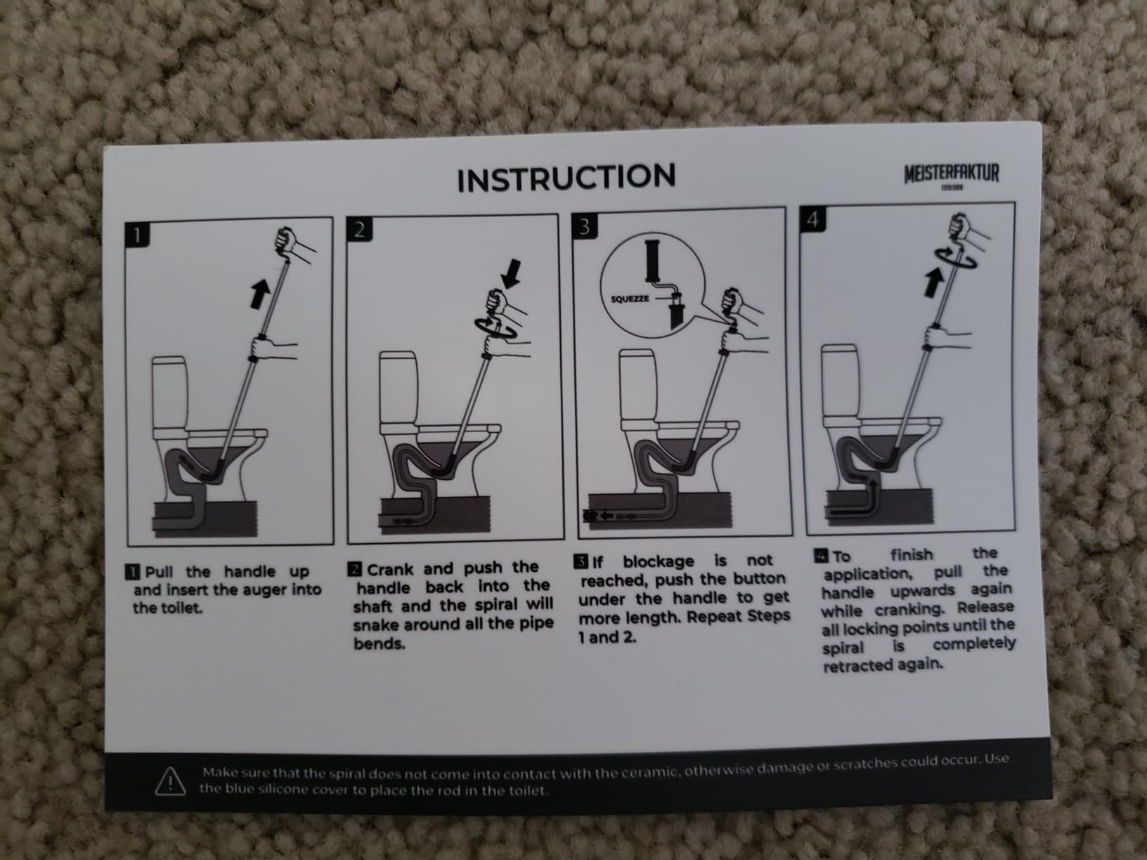 Meisterfaktur toilet snake [6 feet] - toilet auger for heavy toilet blockages - No damage thanks to silicone protection - the closet auger for real DIYs! (6 FEET) customer photo 2