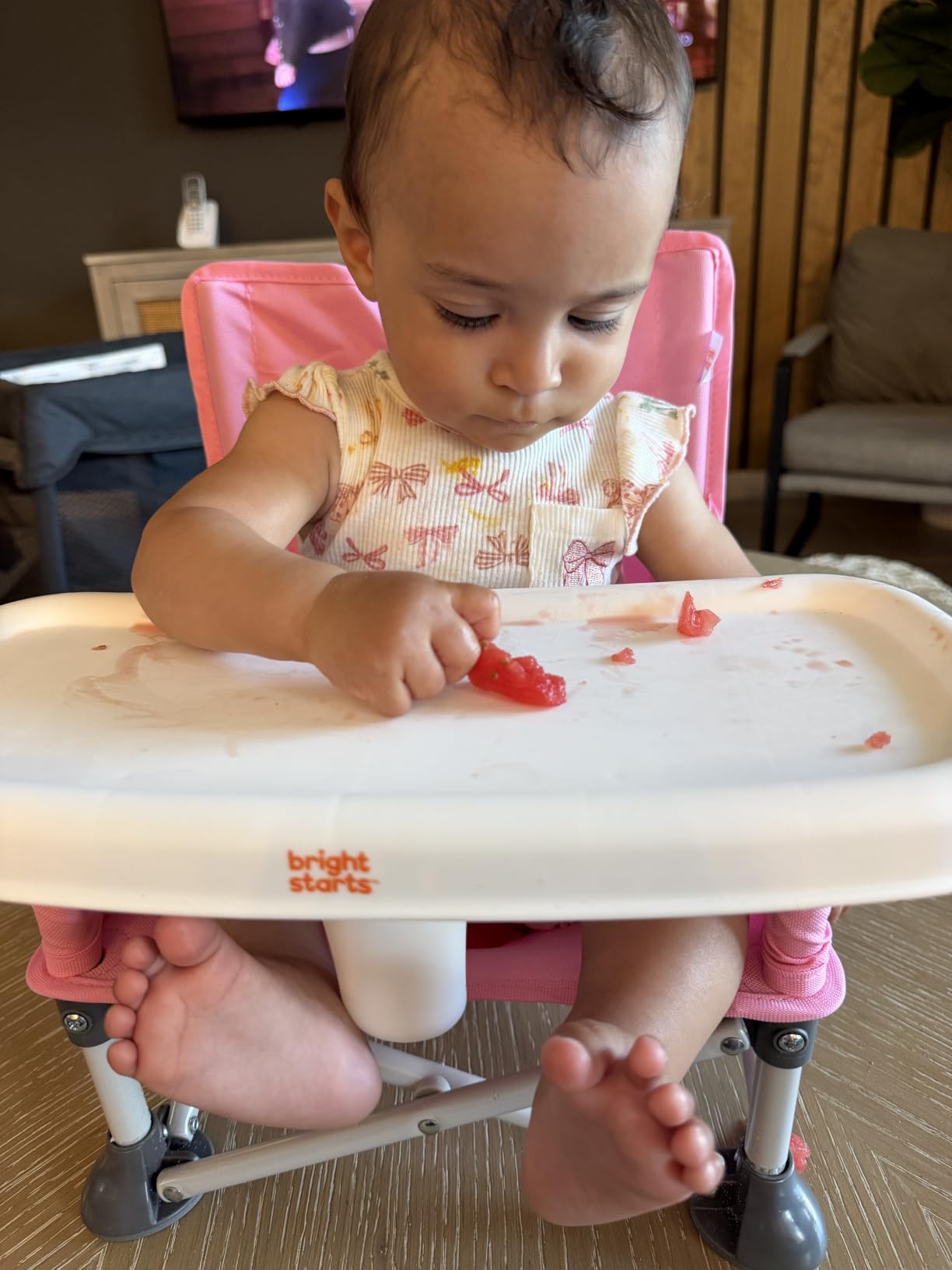 Bright Starts Pop ‘N Sit Portable Booster Seat, 3-in-1 Floor Seat, Travel High Chair & Toddler Booster with Feeding Tray, Indoor/Outdoor, Grey, 6 Months–3 Years customer photo 1