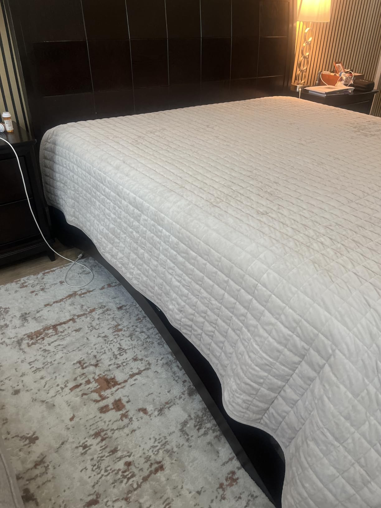 RECYCO Channel Box Stitch Velvet Quilt Set, King Size, Beige | Ultra Soft Lightweight Velvet Comforter, Luxury Oversized Bedspread Coverlet, Quilted Bedding Set for All Season with 2 Shams customer photo 1
