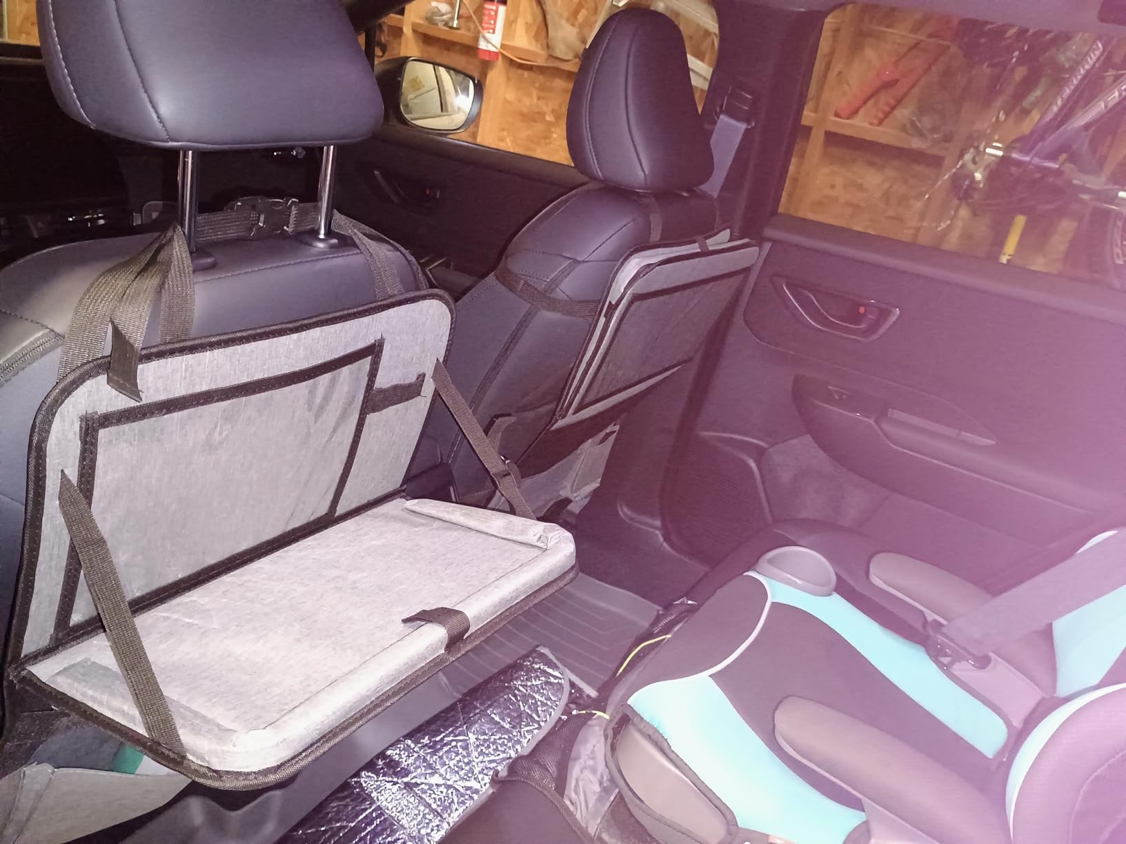 Car Backseat Organizer with Table Tray(2-Pack) 9 Storage Pockets Backseat Car Organizer and storage with Tablet Holder, Kick Mats Back Seat Cover for Kids family Road Trip Essentials Travel customer photo 2