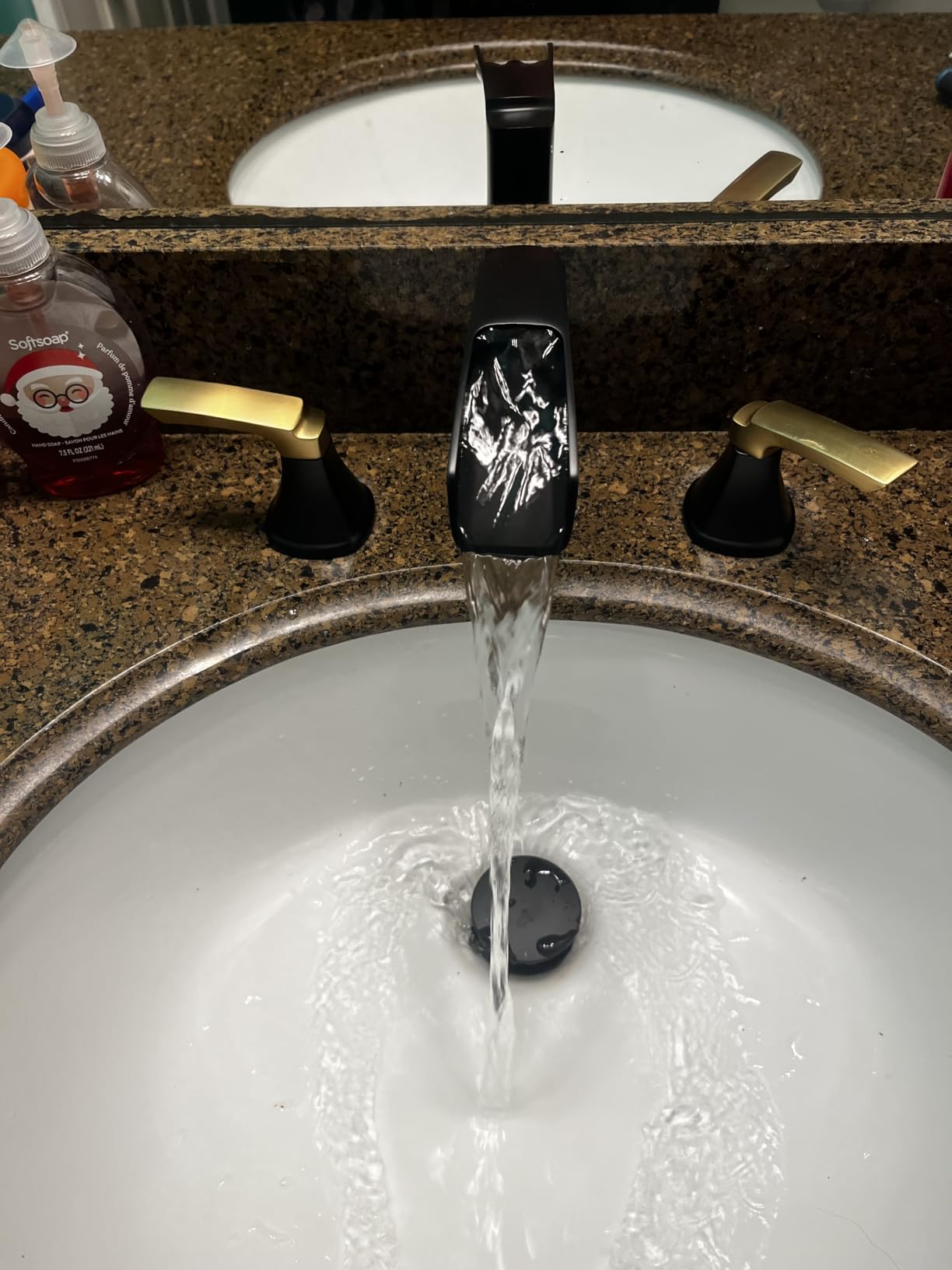 Fapully Brushed Nickel Bathroom Faucet 3 Hole, Waterfall 8 Inch Widespread Bathroom Sink Faucet with Pop-up Drain, Two-Handle Faucet for Bathroom Sink customer photo 2