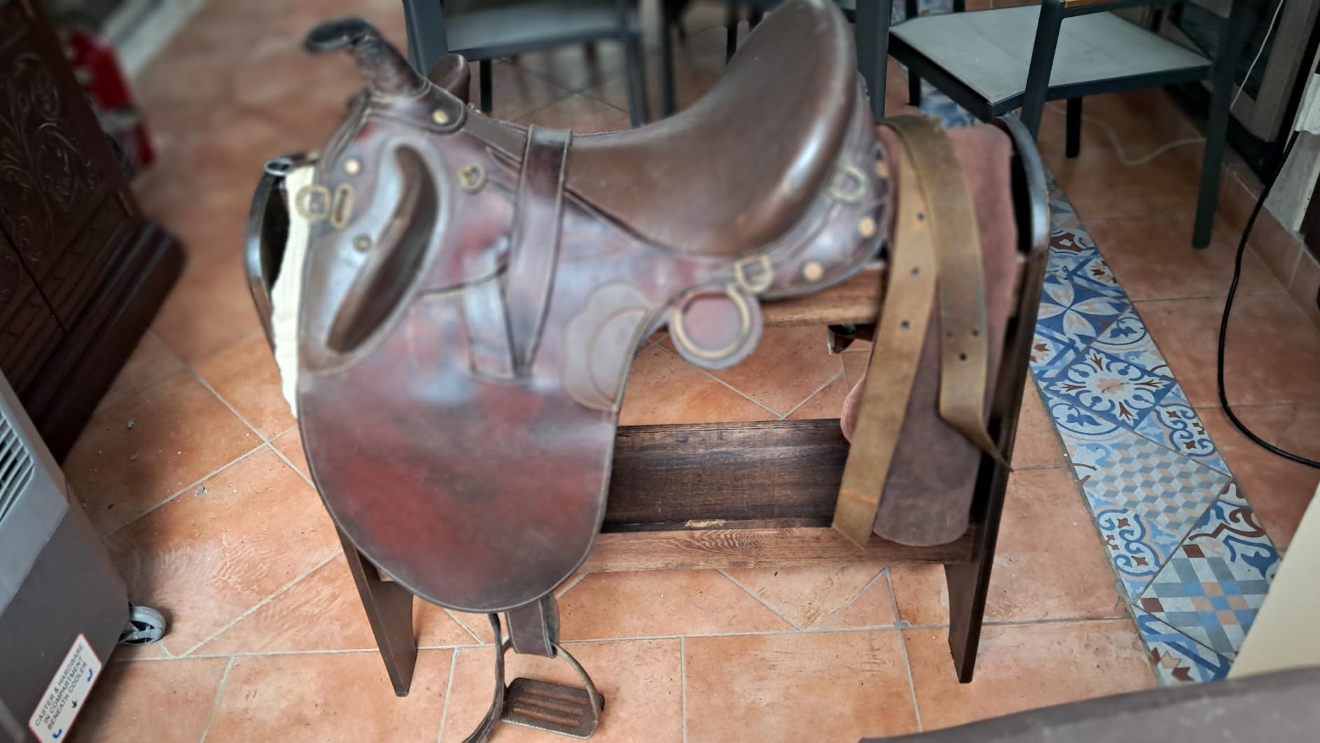 HOTCAN Pine Wood Saddle Rack | Ideal Saddle Stand for Horse Gear and Horse Tack Organizers | Suitable for Displaying Trophy Tack at Home | Compatible with English, Australian, Western Saddles (Walnut) customer photo 1