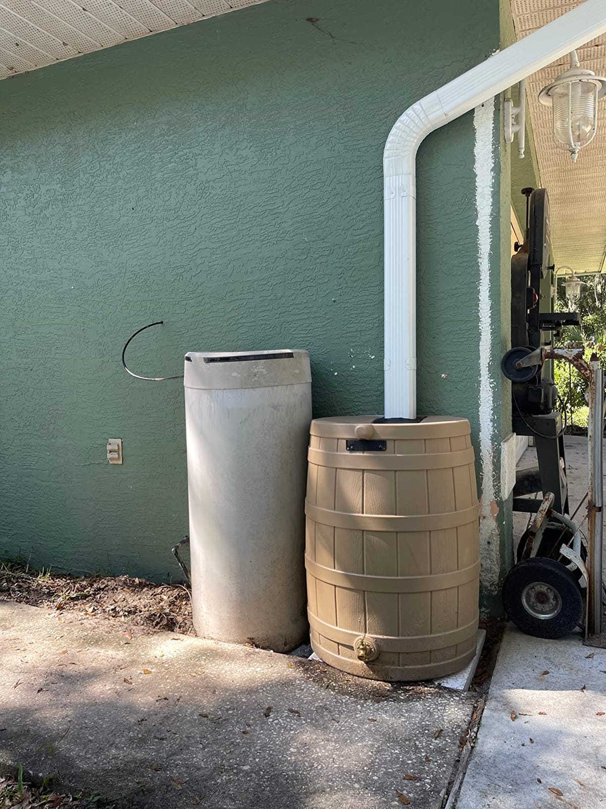 Good Ideas Rain Wizard Water Collection Barrel, 50 Gallon, Gray | Faux Wood Design - Plastic Outdoor Home Rain Barrel, Rainwater Storage Collector with Metal Spigot and Flat Back customer photo 1