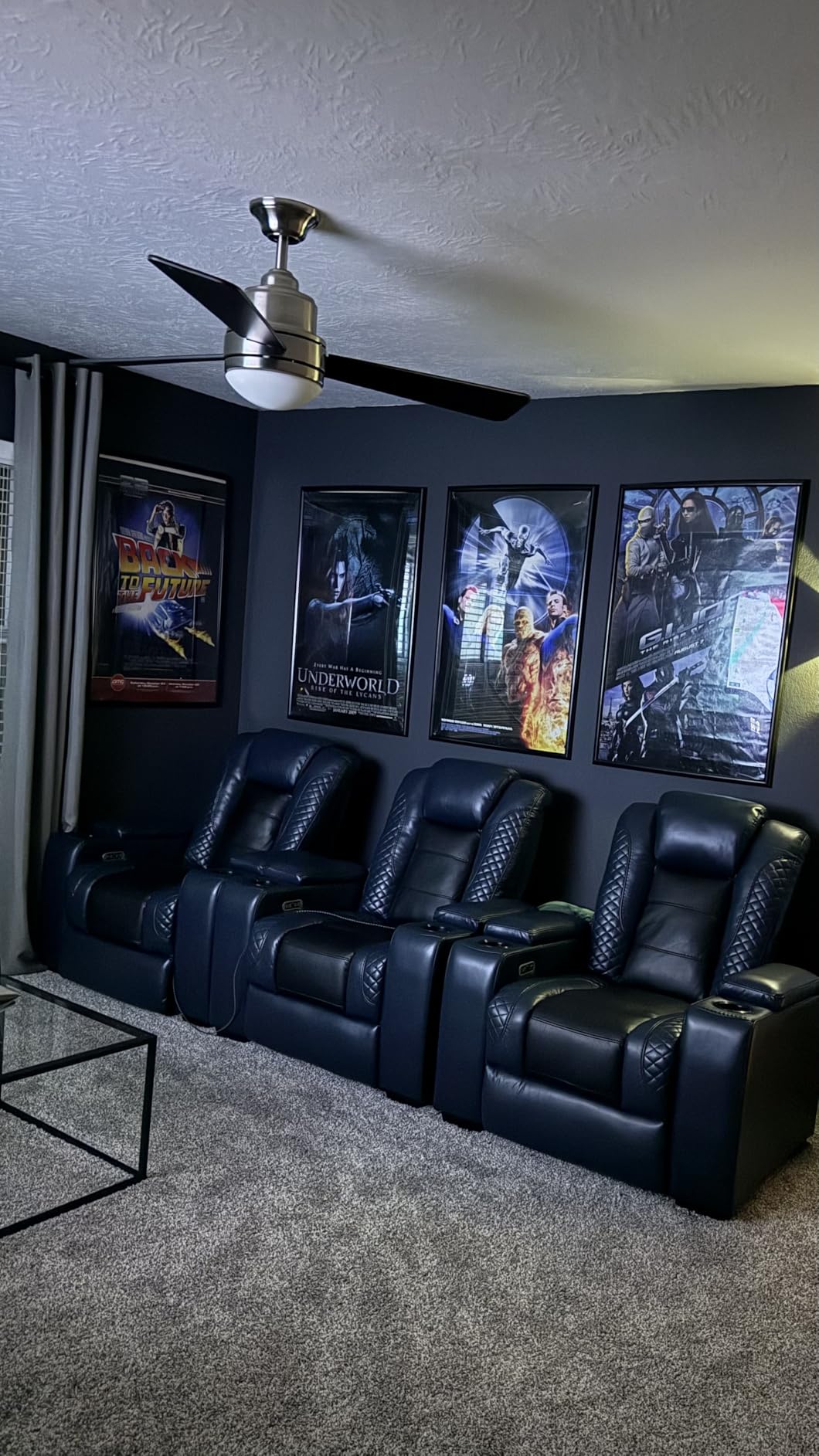 ANJ Power Home Theater Seating Set of 2, PU Leather Electric Recliner Chair with Adjustable Headrest, Movie Reclining Chairs with LED Lights,USB Port, Cup Holders, Hidden Arm Storage (Black) customer photo 2