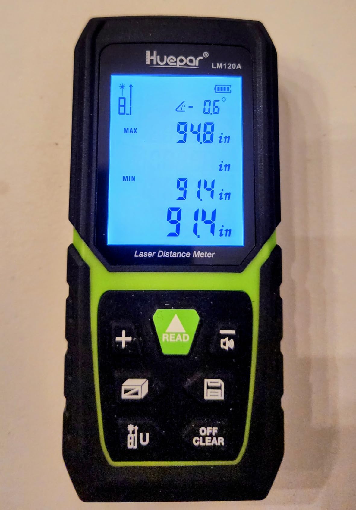 Huepar 2026 Upgraded Dual Laser Measuring Tool 395Ft, Phone App, Green Beam customer photo 1