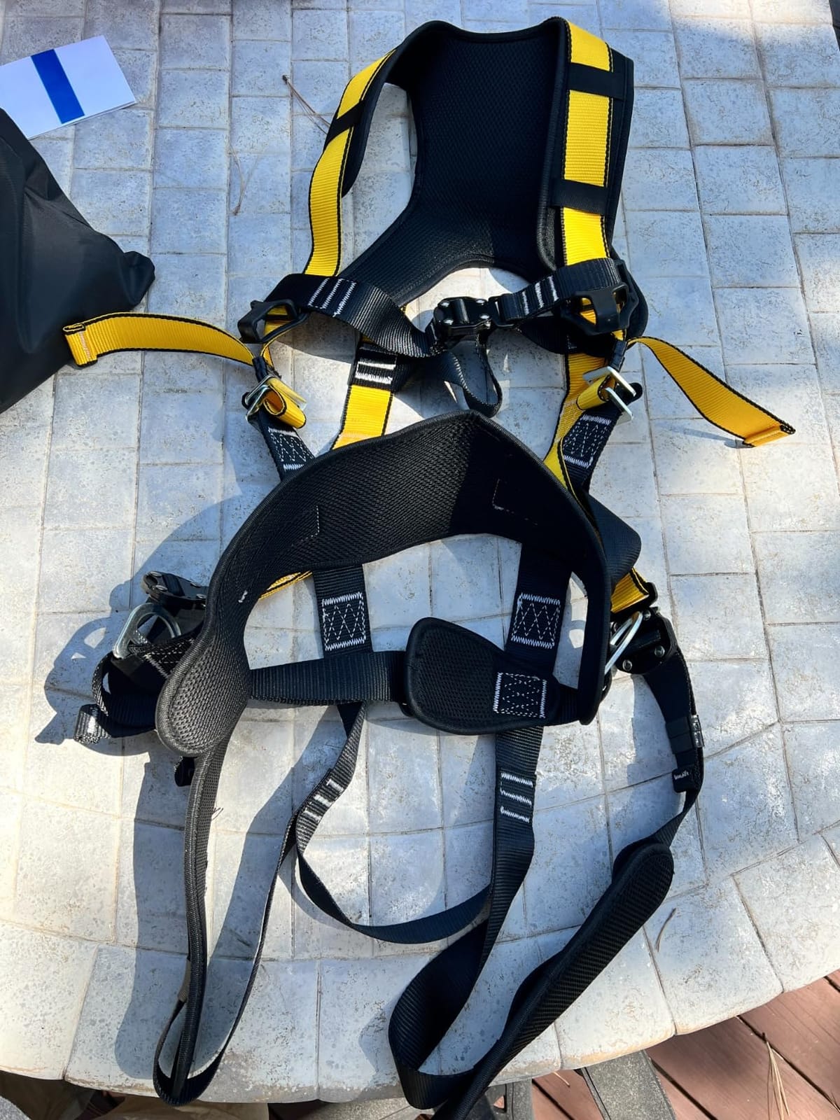 Fall Protection Premium Safety Harness with Shock Absorbing Lanyard, Vented & Padded Shoulder, Legs & Back - Upgrade 4 Quick Buckles (Yellow) customer photo 1