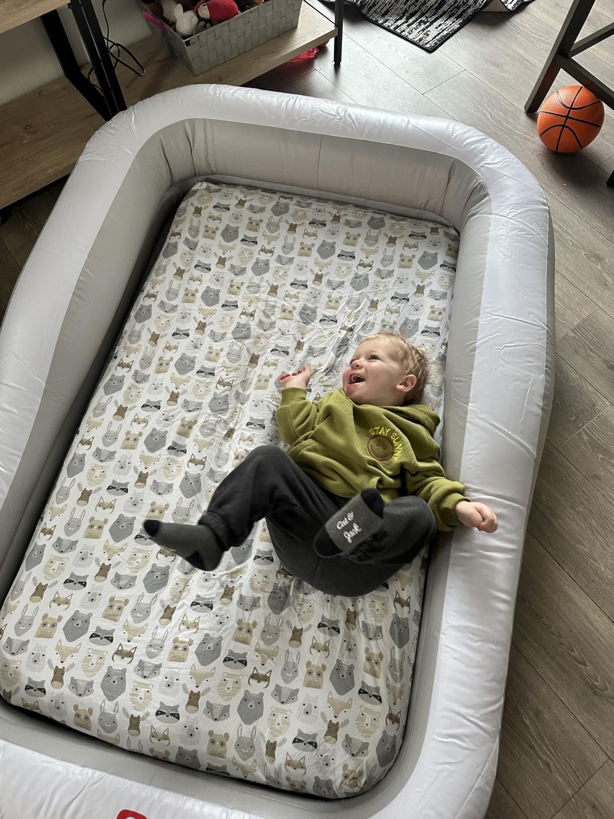 QPAU Inflatable Toddler Travel Bed with 3-Sided, Extra Large, Gray customer photo 1