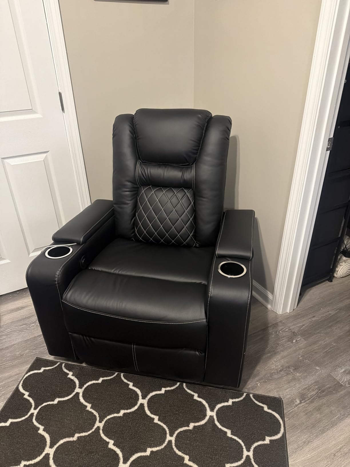 CANMOV Electric Power Recliner Chair Set of 2, Breathable Leather Home Theater Seating with Hidden Arm Storage, Power Recliner Chair for Living Room with USB Ports and Cup Holders,Black customer photo 1