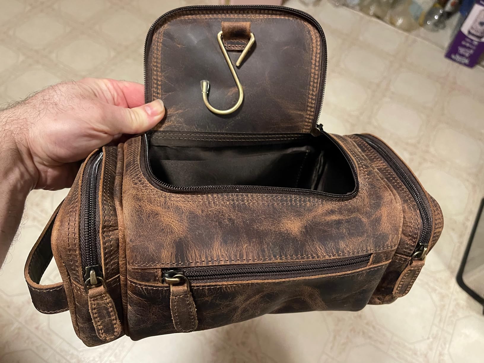 NomadCraftsCo. Extra Large Leather Toiletry Bag for Men - Premium Leather Men's Toiletry Bag for Travel, Dopp Kit, Pouch, Large Travel Organizer customer photo 1