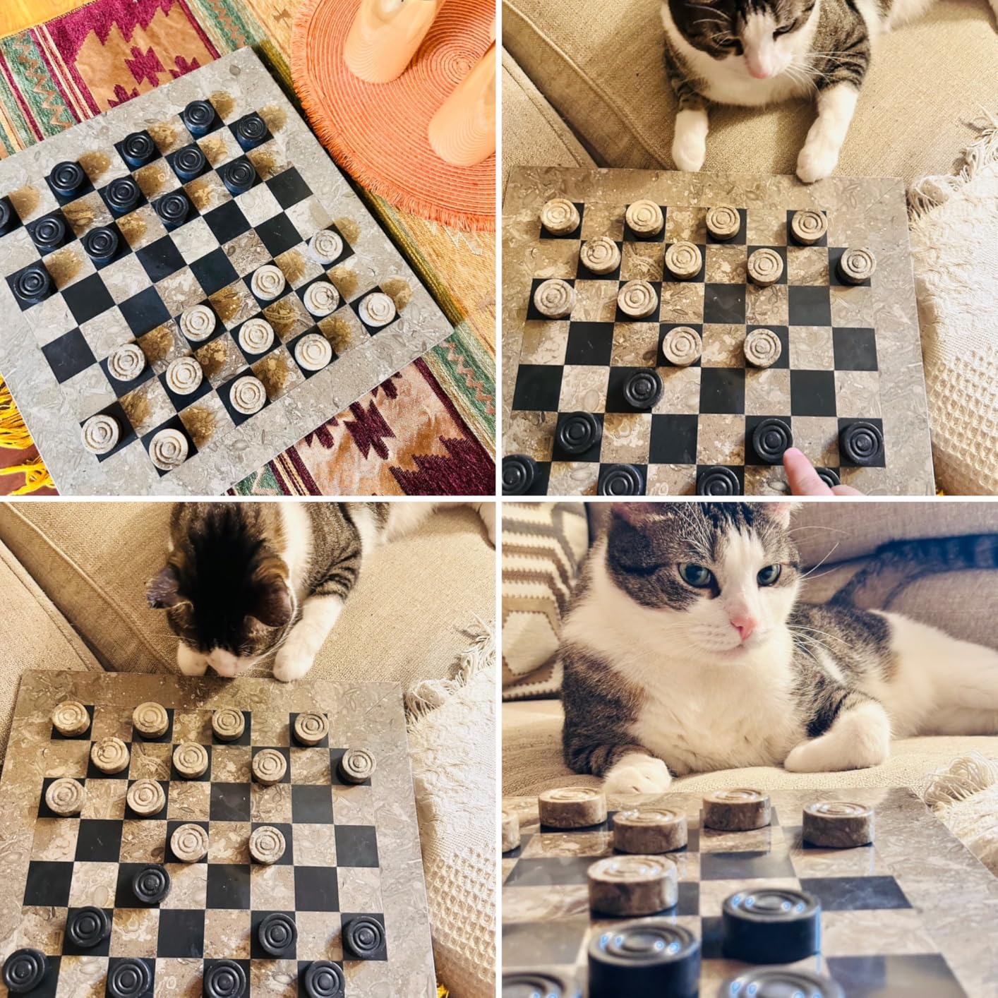 Marble Checkers Board Game 15 Inches Oceanic and Black Handmade customer photo 1