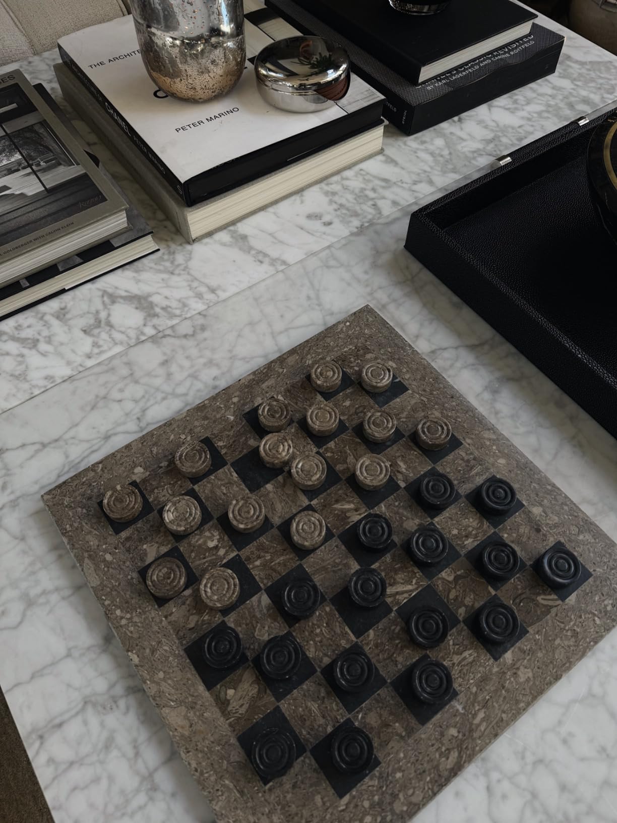 Marble Checkers Board Game 15 Inches Oceanic and Black Handmade customer photo 2