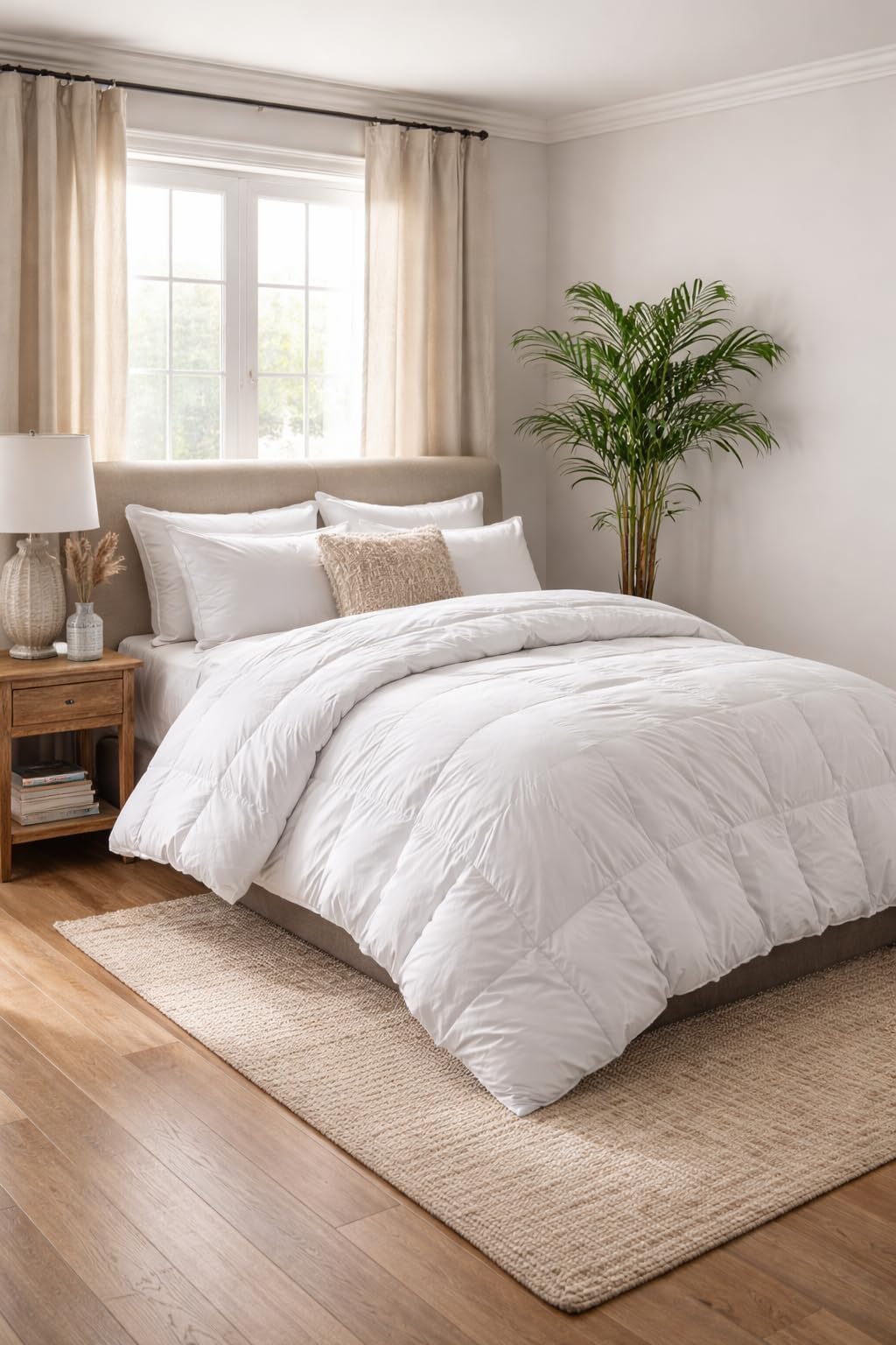 Martha Stewart Hotel Luxury Goose Feather Down Fiber Comforter Queen | Duvet Insert, 100% Cotton Cover Hypoallergenic Comforters All Season Medium Warmth 90 x 90 Inch White customer photo 1