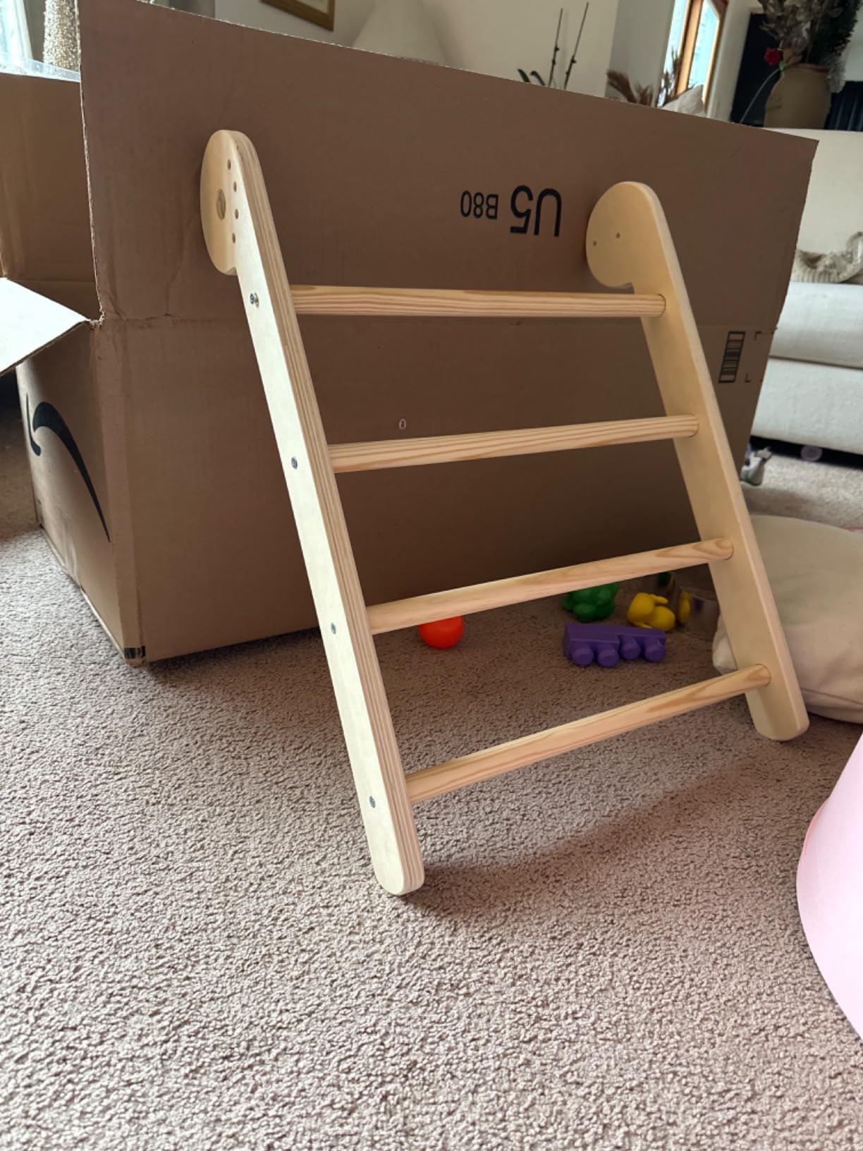 doowroodni Pikler Triangle Set 7in1 Toddler Climbing Toys Indoor Foldable Baby Climbing Toys Wooden Montessori Climbing Set with Arch, Ramp, Ladder for 1-3 Years, Jungle Gym for Kids (Natural) customer photo 2