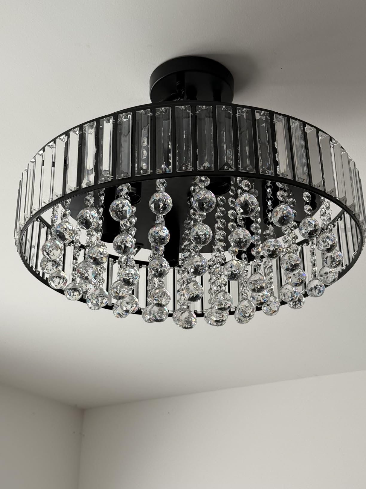 Pevfah Crystal Black Ceiling Light, 1-Light Semi Flush Light Fixture, 9 in | Flush Mount Hallway Chandelier, Small Light Fixture Ceiling Mount, Modern Ceiling Lamp for Entryway Closet, Bulb Not Included customer photo 2