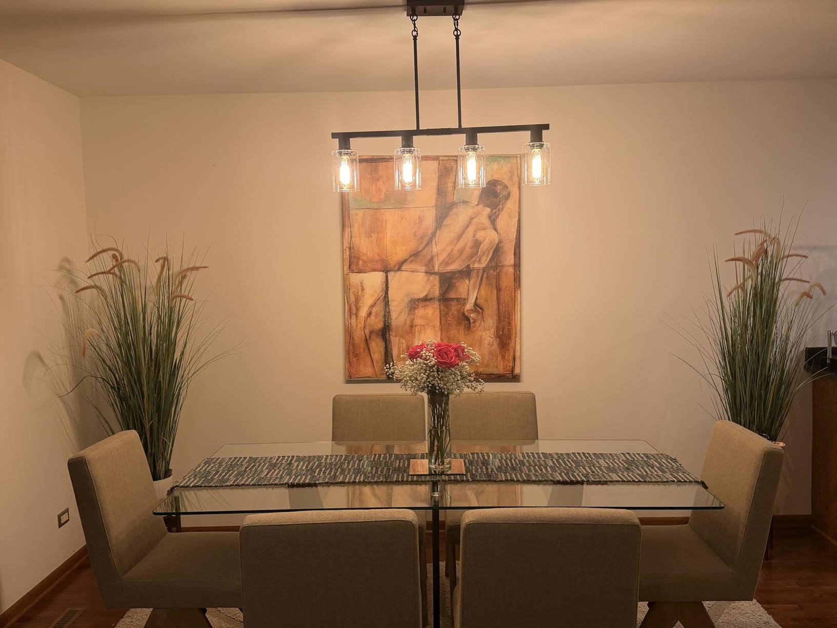 DSMJFU 4-Light Kitchen Island Lighting Black Bar Island Lights for Kitchen | Adjustable Height & Clear Glass Shades, Simplicity Farmhouse Chandelier, Linear Hanging Dining Room Light Fixture Over Table customer photo 1