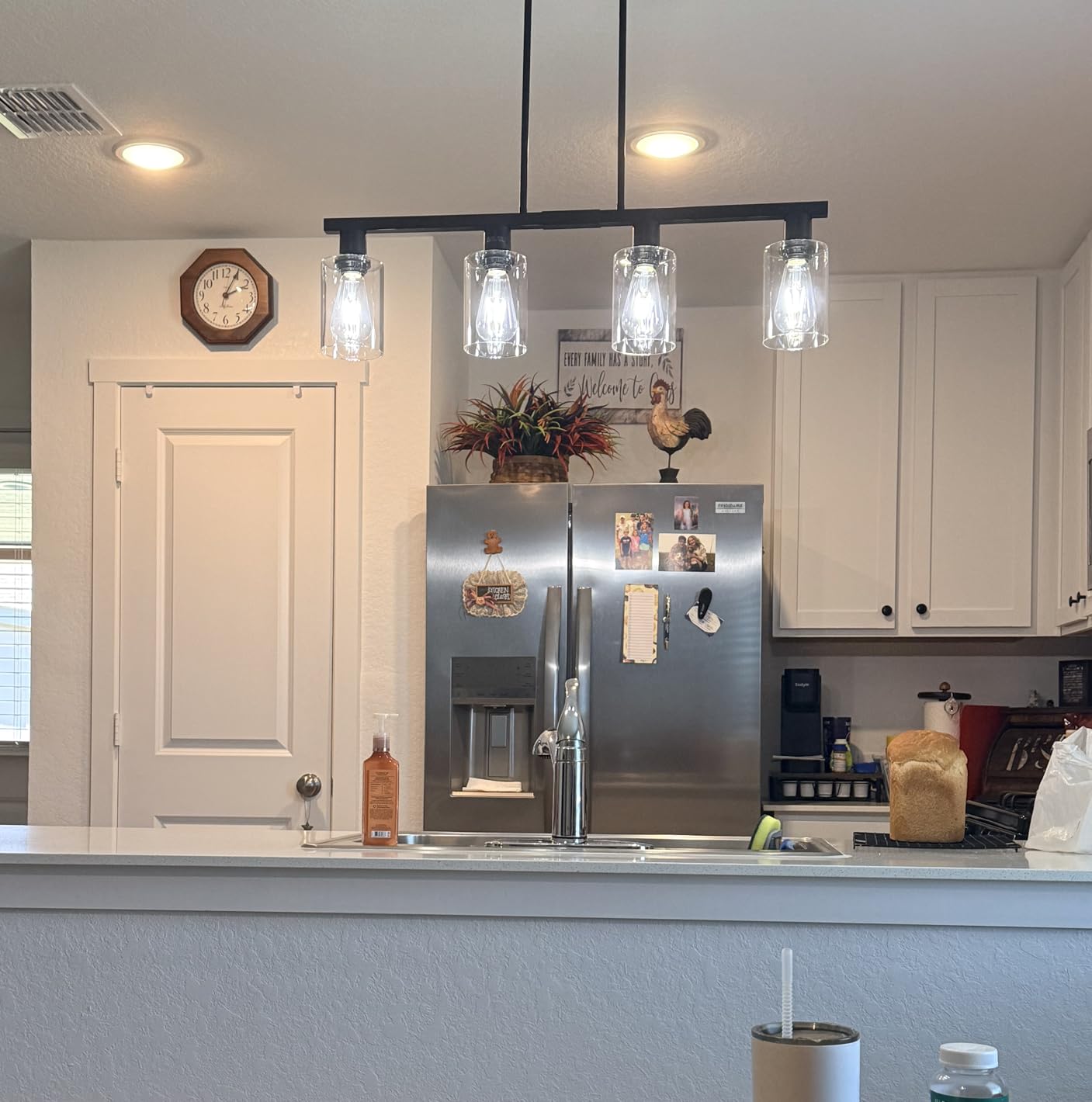 DSMJFU 4-Light Kitchen Island Lighting Black Bar Island Lights for Kitchen | Adjustable Height & Clear Glass Shades, Simplicity Farmhouse Chandelier, Linear Hanging Dining Room Light Fixture Over Table customer photo 2