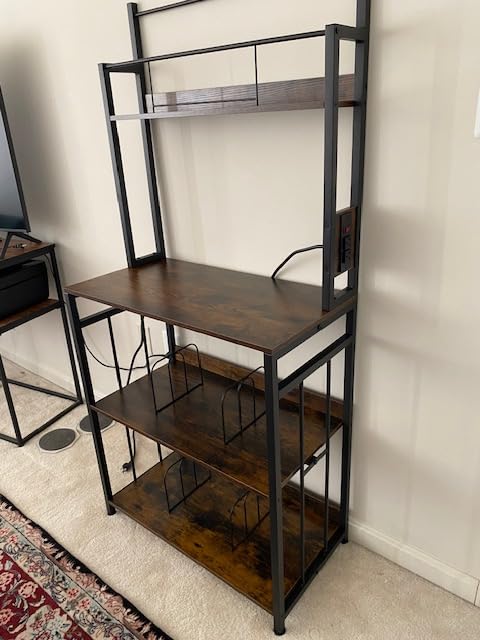 Record Player Stand with Power Outlets, Vinyl Display and Storage shelf | 4-Tier Vinyl Record Storage Holds 300 LPs, Adjustable Leveling Feet, Vintage Media Cabinet for Living Room Bedroom Music Corner customer photo 1