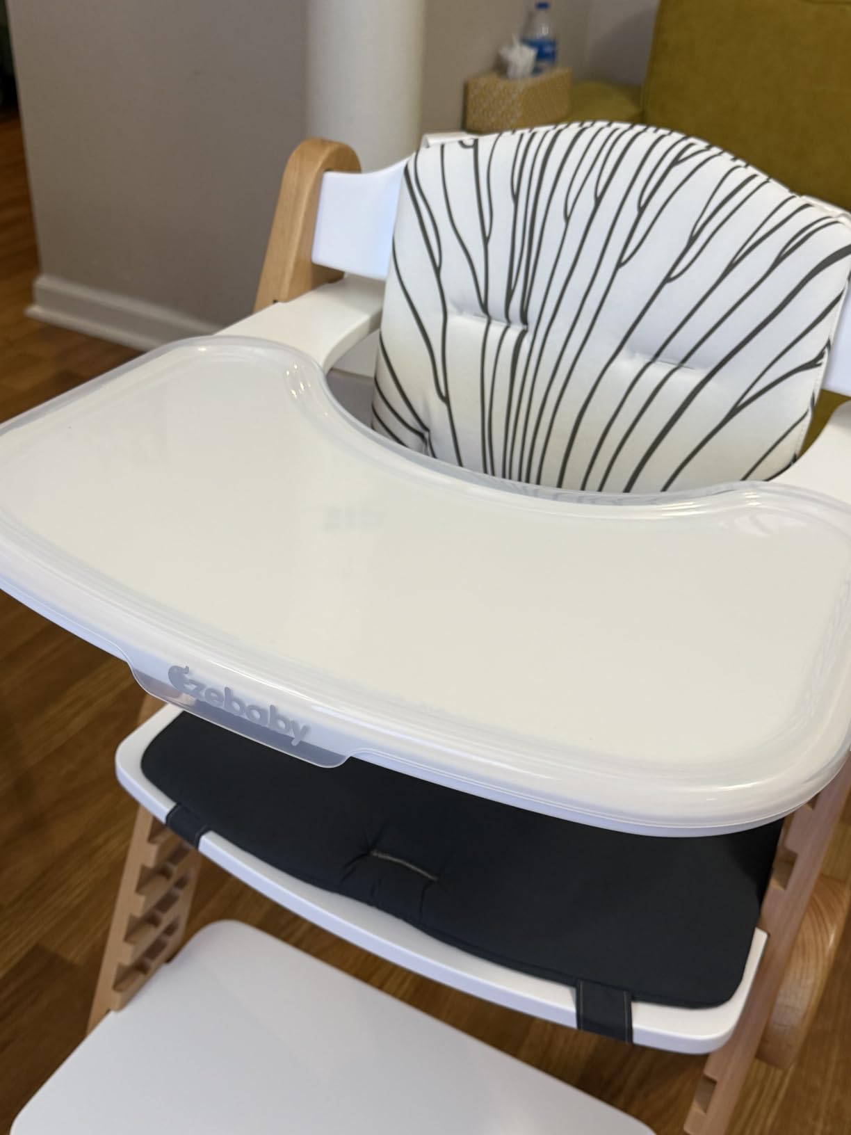 Ezebaby Foldable Wooden High Chair, No-Tools Adjustable Baby High Chair for Toddlers to Adult, Space-Saving Space Highchairs with Double Tray & Washable Cushion (Modern White) customer photo 2