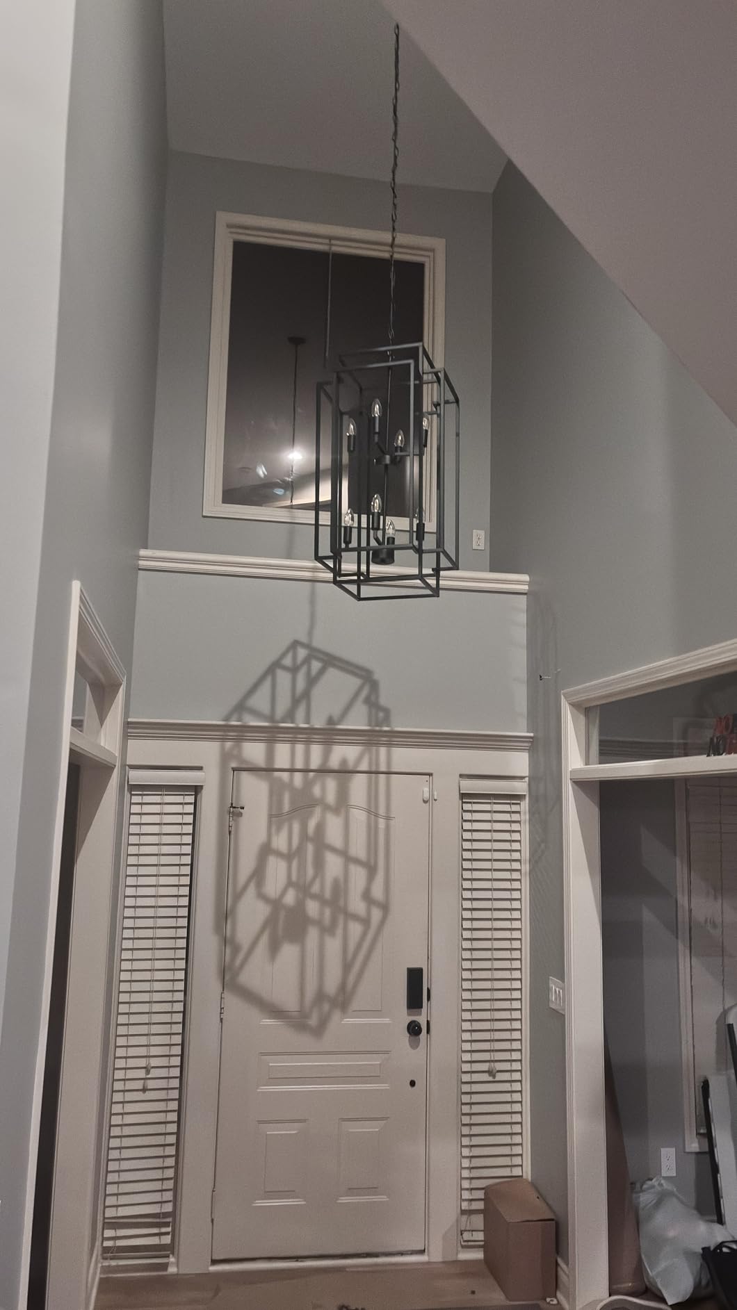 8-Light Lantern Tiered Pendant Light Fixtures, Black Metal Farmhouse Chandelier Hall Foyer Hanging Chandelier for Kitchen Island Dining Room Living Room Foyer Entryway, Black customer photo 2