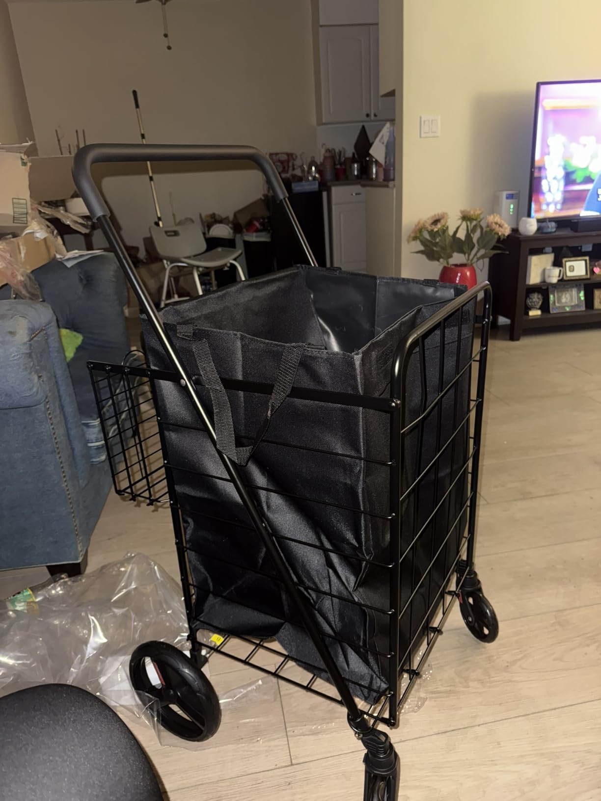 Our Modern Space Shopping Cart w/Waterproof Basket Liner & Large 360° Swivel Wheels | Foldable Collapsible & Lightweight | Perfect for Groceries Laundry Utility Cart - Black customer photo 1