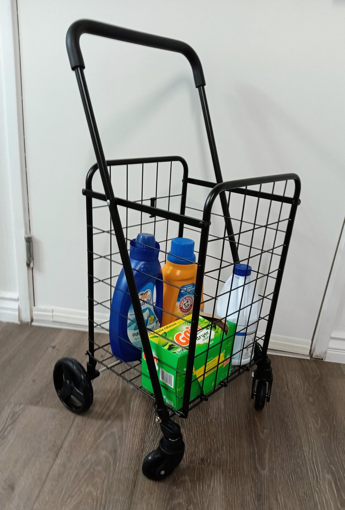 Our Modern Space Shopping Cart w/Waterproof Basket Liner & Large 360° Swivel Wheels | Foldable Collapsible & Lightweight | Perfect for Groceries Laundry Utility Cart - Black customer photo 2