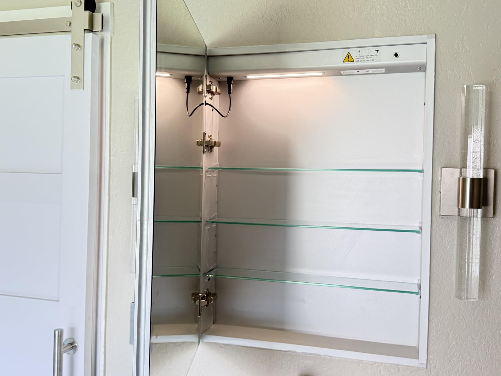 16x24 Inch Medicine Cabinet with Lights, Lighted Medicine Cabinet with Mirror, AL Alloy Frame, Hardwired, Recessed or Wall Mount, 3 Light Colors/Dimmable/Defog, 2 Outlets&USBs, 2 Shelves customer photo 2