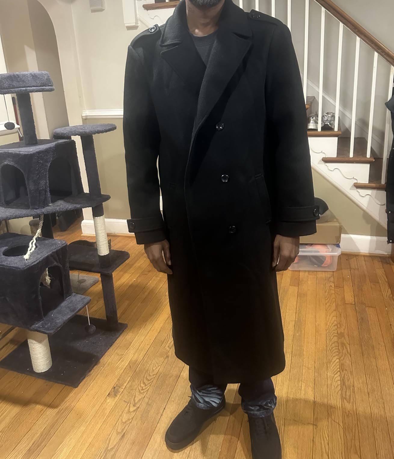 Runcati Mens Double Breasted Trench Coat Long Peacoat Winter Overcoat customer photo 1