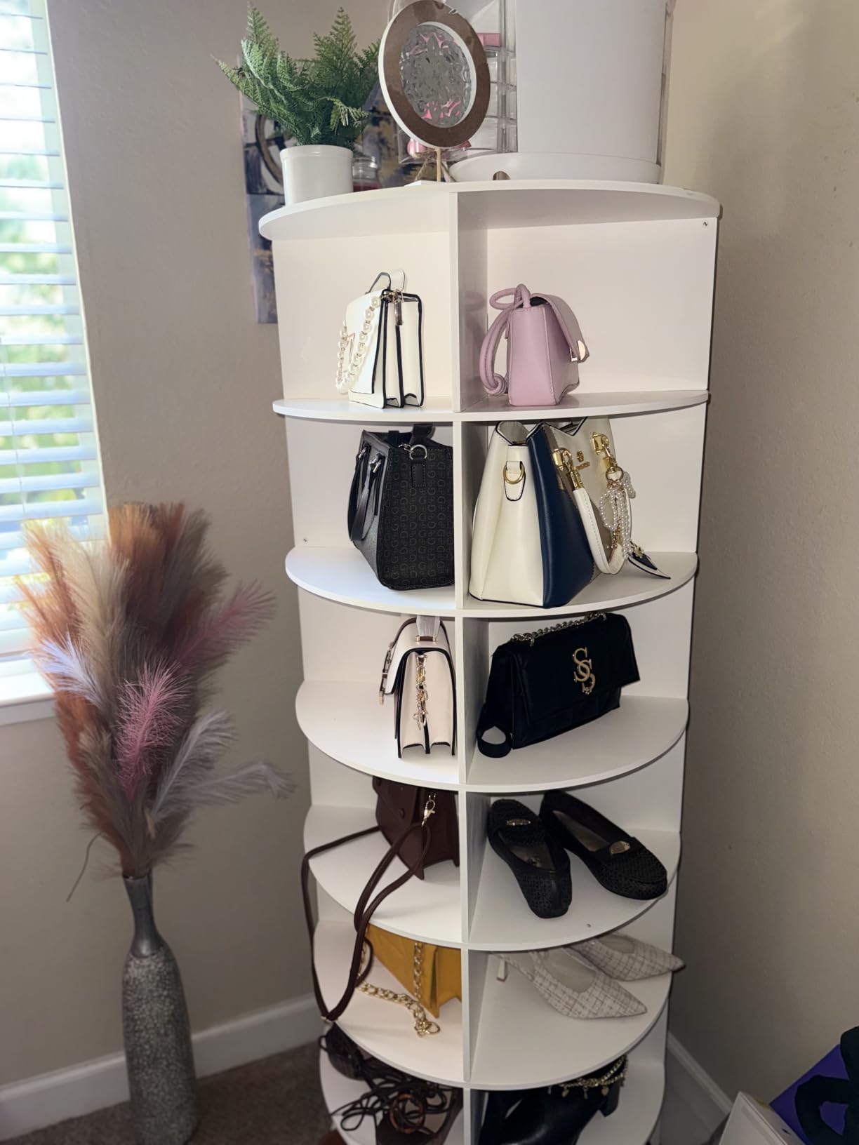 MAGIC UNION Rotating Shoe Rack Tower 7 Tier Organizer, White | Vertical Spinning Shoe Display Lazy Susan, Revolving 360 Shoes Rack Storage Round Carousel, Rotate Shoes Closet Organization customer photo 1