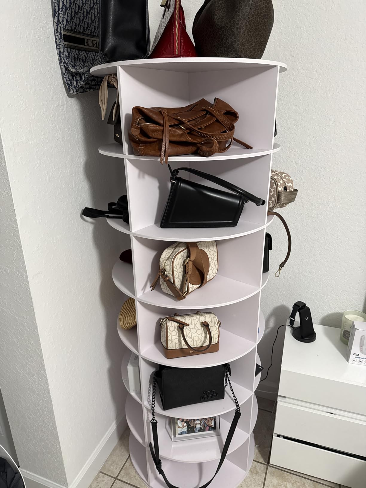 MAGIC UNION Rotating Shoe Rack Tower 7 Tier Organizer, White | Vertical Spinning Shoe Display Lazy Susan, Revolving 360 Shoes Rack Storage Round Carousel, Rotate Shoes Closet Organization customer photo 2