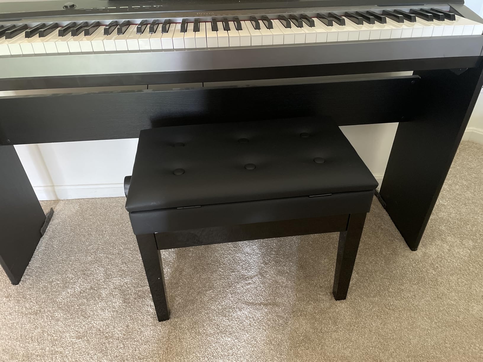 Donner Adjustable Piano Bench with Storage, Solid Wood Keyboard Bench Wooden Piano Bookcase Stool Chair Seat with High-Density Sponges Cushion, Black customer photo 2