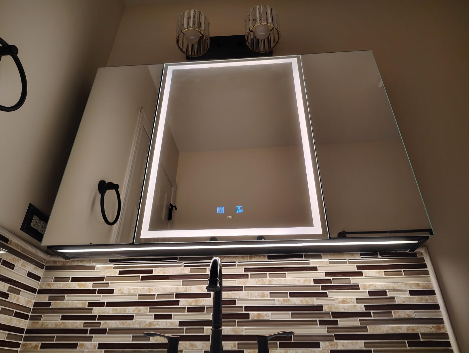 40x28 Inch Three Doors Aluminum LED Bathroom Medicine Cabinet with Mirror | Light Adjustment, Anti-Fog, Sockets & USBs, High Capacity, Easy to Install customer photo 1