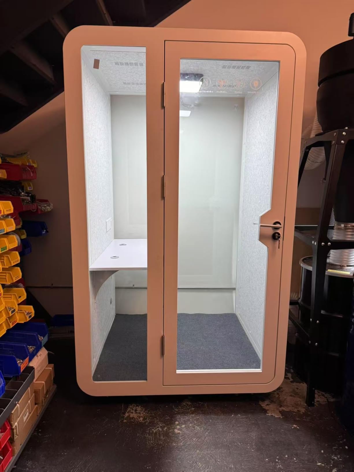 GEARONIC Mobile Office Pod Booth, Sound Proof Booth for Home, Mobile Roller with Desk, LED Light, Fans and AC USB Ports (White) customer photo 1