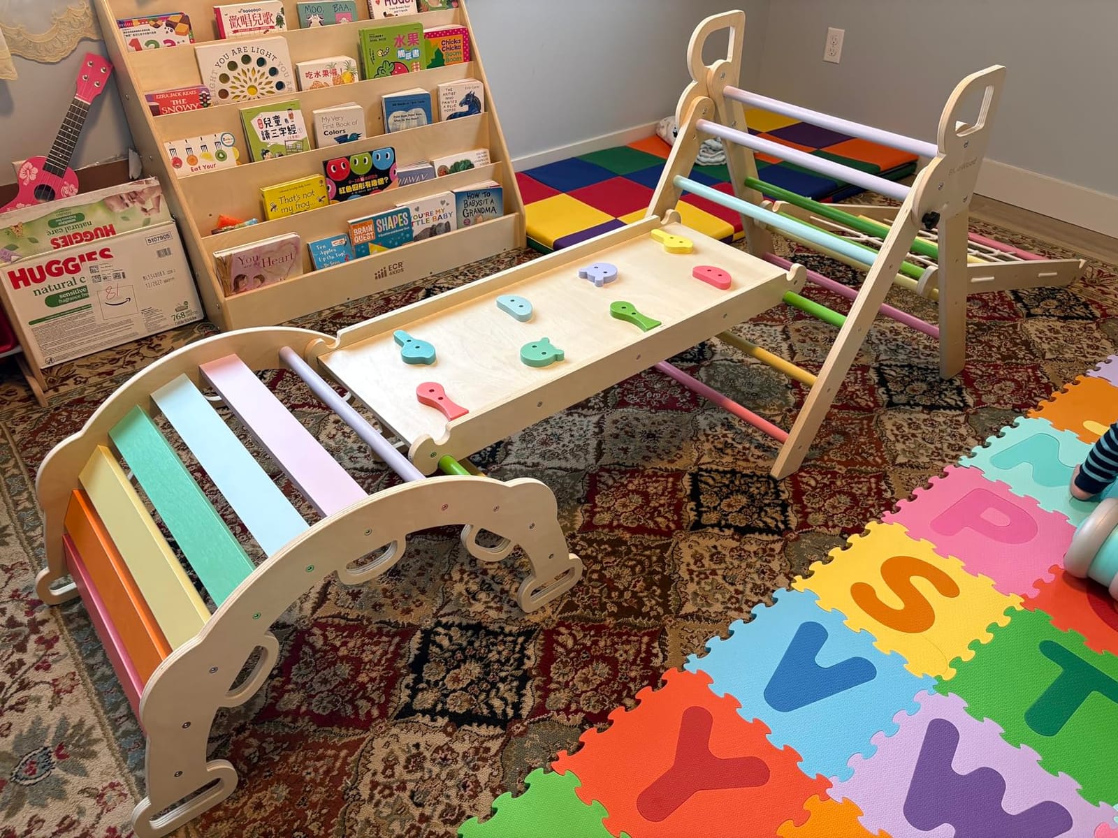 BlueWood 8-in-1Pikler Triangle Set, Toddler Climbing Toys Indoor, Rainbow customer photo 2