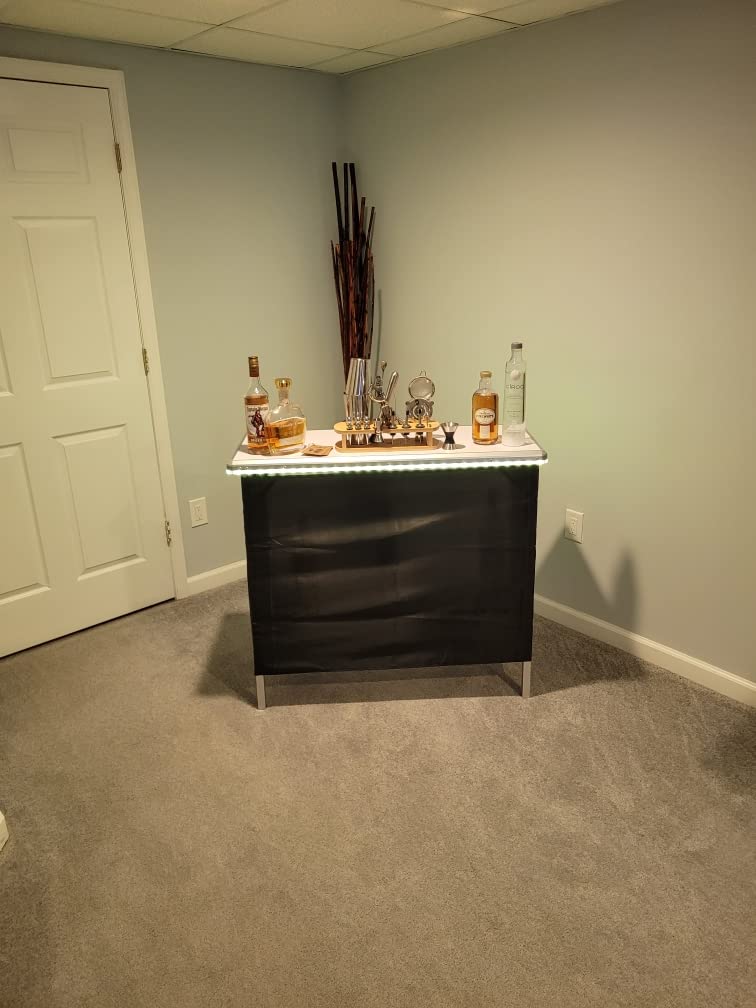 PartyLife NEW & Improved Portable Bar Table w/LED Lights, Folding Steel Legs, 2 Bar Skirts, Supportive Storage Shelf & Carrying Case - Black customer photo 1