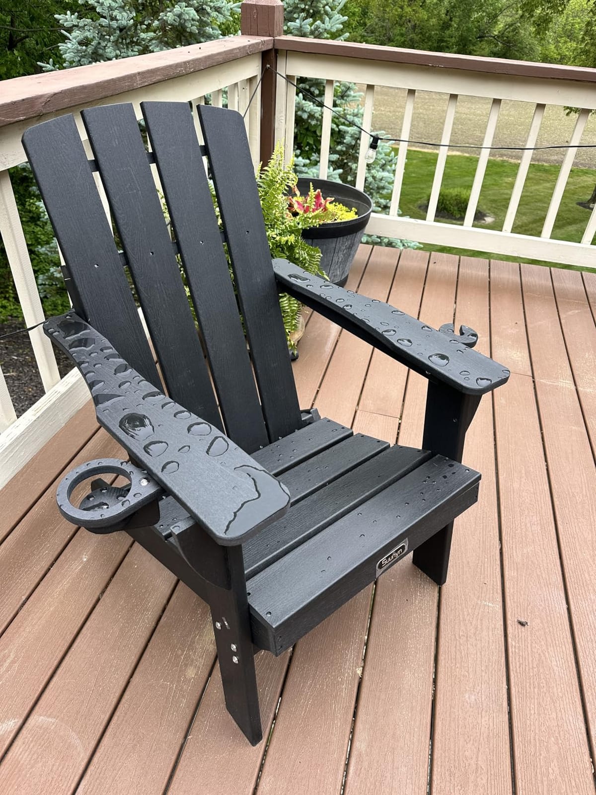 Folding Adirondack Chair, HDPE Adirondack Chairs with 2 Cup Holder, Plastic All-Weather Fire Pit Chairs, Outdoor Lawn Chair for Patio Garden (Black) customer photo 1