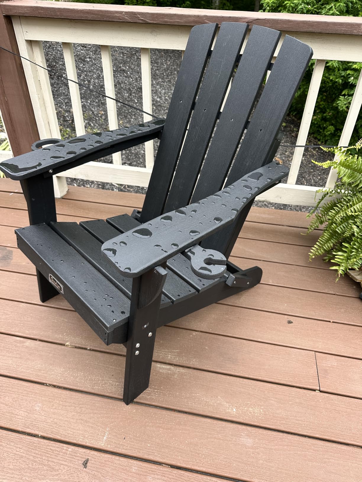 Folding Adirondack Chair, HDPE Adirondack Chairs with 2 Cup Holder, Plastic All-Weather Fire Pit Chairs, Outdoor Lawn Chair for Patio Garden (Black) customer photo 2