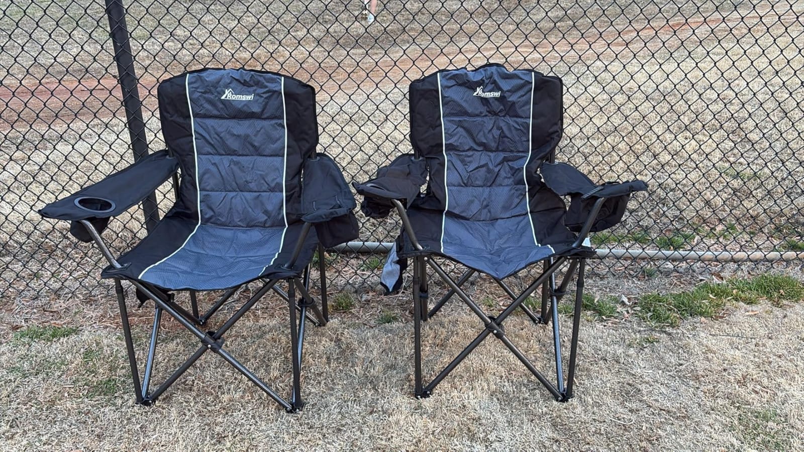 Romswi Oversized Camping Chairs,Heavy Duty Support 500 LBS,Padded Back & Arm Sport Chairs, Cup Holder Cooler Bag, Collapsible Folding Chairs for Outdoor, Fishing & Garden, Black,2-Pack customer photo 2