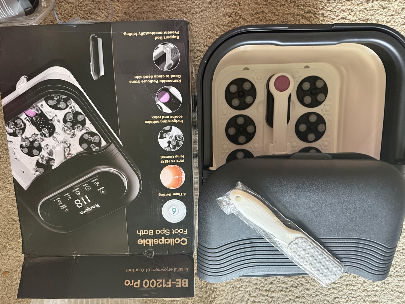 Ranjova Collapsible Foot Spa Electric Rotary Massage, Foot Bath with Heat, Bubble,Temp Control, and 24 Motorized Shiatsu Massage Balls, Pedicure Foot Spa Tub for Stress Relief (Black) customer photo 2