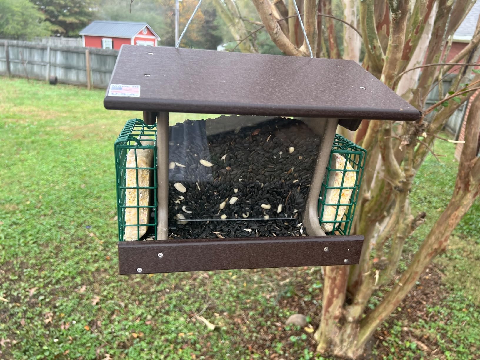 DutchCrafters Poly Hopper Bird Feeder with Suet Holder, Large Bird Feeder for Outdoors Hanging - Amish American Made (Milwaukee Brown & Weatherwood) customer photo 2