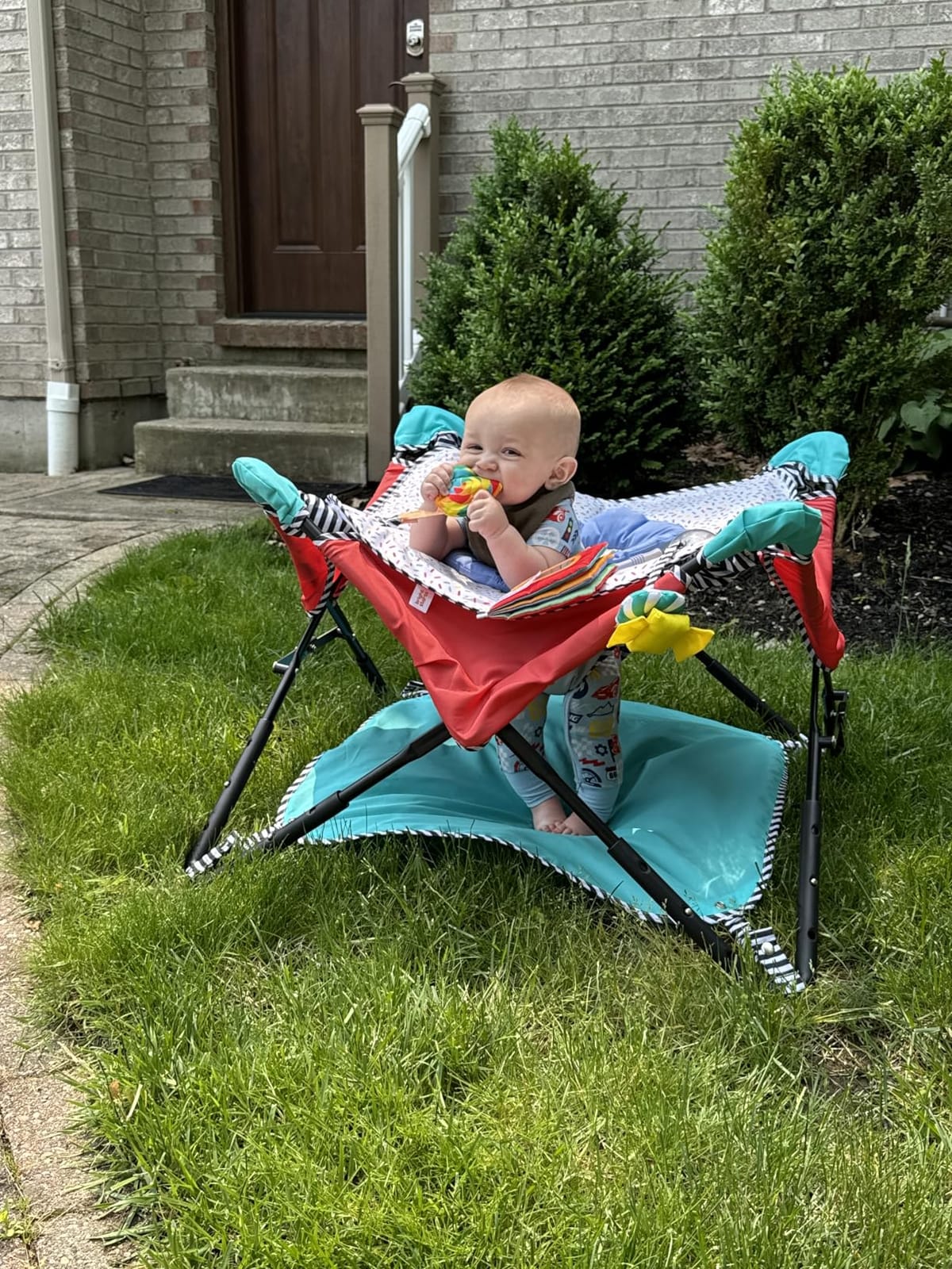 Bright Starts Pop 'N Jump Portable Baby Jumper, Foldable Indoor/Outdoor Baby Jumper with Owl Forest Sensory Activities, Ages 6–12 Months customer photo 2